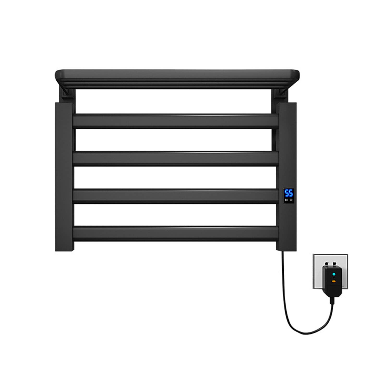 Toallero eléctrico de aluminio negro mate de 55x40cm con diseño minimalista de pared