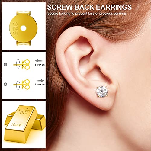 Moissanite Stud Earrings, 2Carat Diamond Earrings Screw Back For Women Men 18K White Gold Plated Silver Hypoallergenic Earring D Color Vvs1 Clarity Brilliant Round Cut Lab Created Moissanite Earrings Father's Day Gifts #TOP3