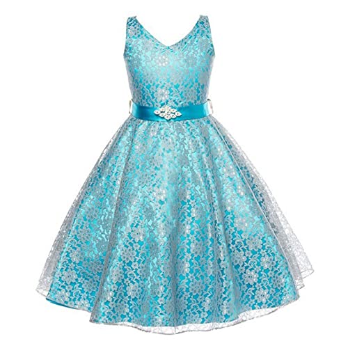 Générique Robe pour Enfants Big Children's Sleeveless Lace Dress Girls Wedding Dress Flower Girl Dress (Light Blue, 2-3 Years)