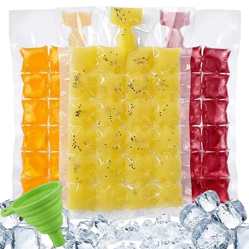 100 Pack Ice Cube Bags with 2 Silicone Funnel Self-Sealing Ice Bags for Ice Cubes Reusable Ice Cubes Bag for Drinks & Food Storage