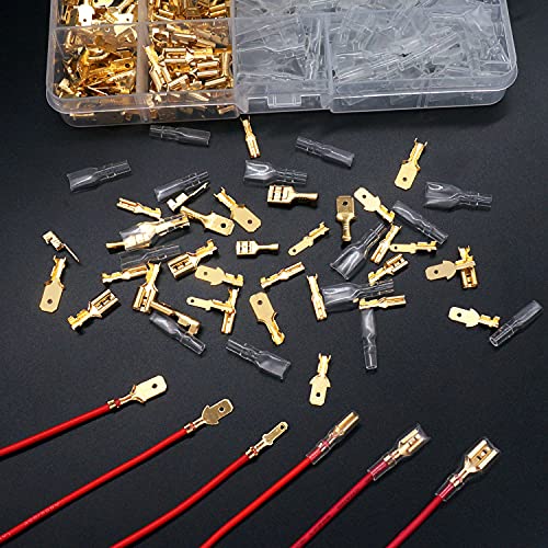 Twidec N-002 360Pcs 2.8/4.8/6.3Mm Quick Splice Male And Female Wire Spade Connector Crimp Terminal Block Assortment Kit Golden With Insulating Sleeve For Electrical Wiring Car Audio Speaker N-002 thumb #4