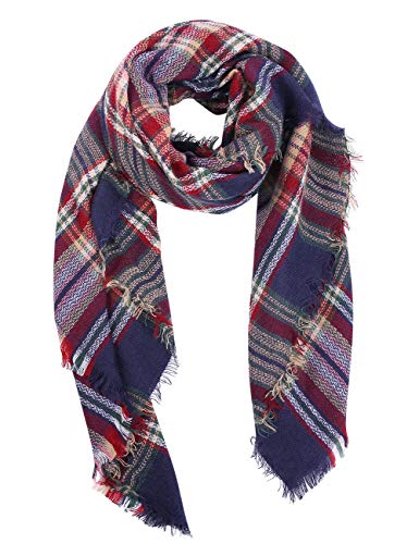Bess Bridal Women's Plaid Blanket Winter Scarf Warm Cozy Tartan Wrap Oversized Shawl Cape