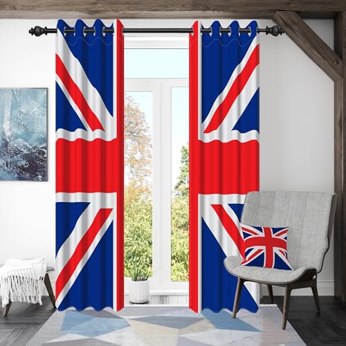 ggaimwf 132x214cm Rideau à œillets Royaume-Uni Drapeau Britannique Nation Union Jack Bureau à Domicile Étage Séparateurs de pièces Occultant Rideaux de...