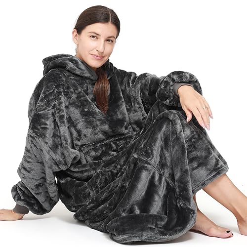 Decke Sweatshirt Hoodie Decke, tragbare Decke Decke Hoodie für Frauen, Kapuzendecke gemütliche Decke Damen, super warme und übergroße Decke mit Ärmeln und riesiger Tasche