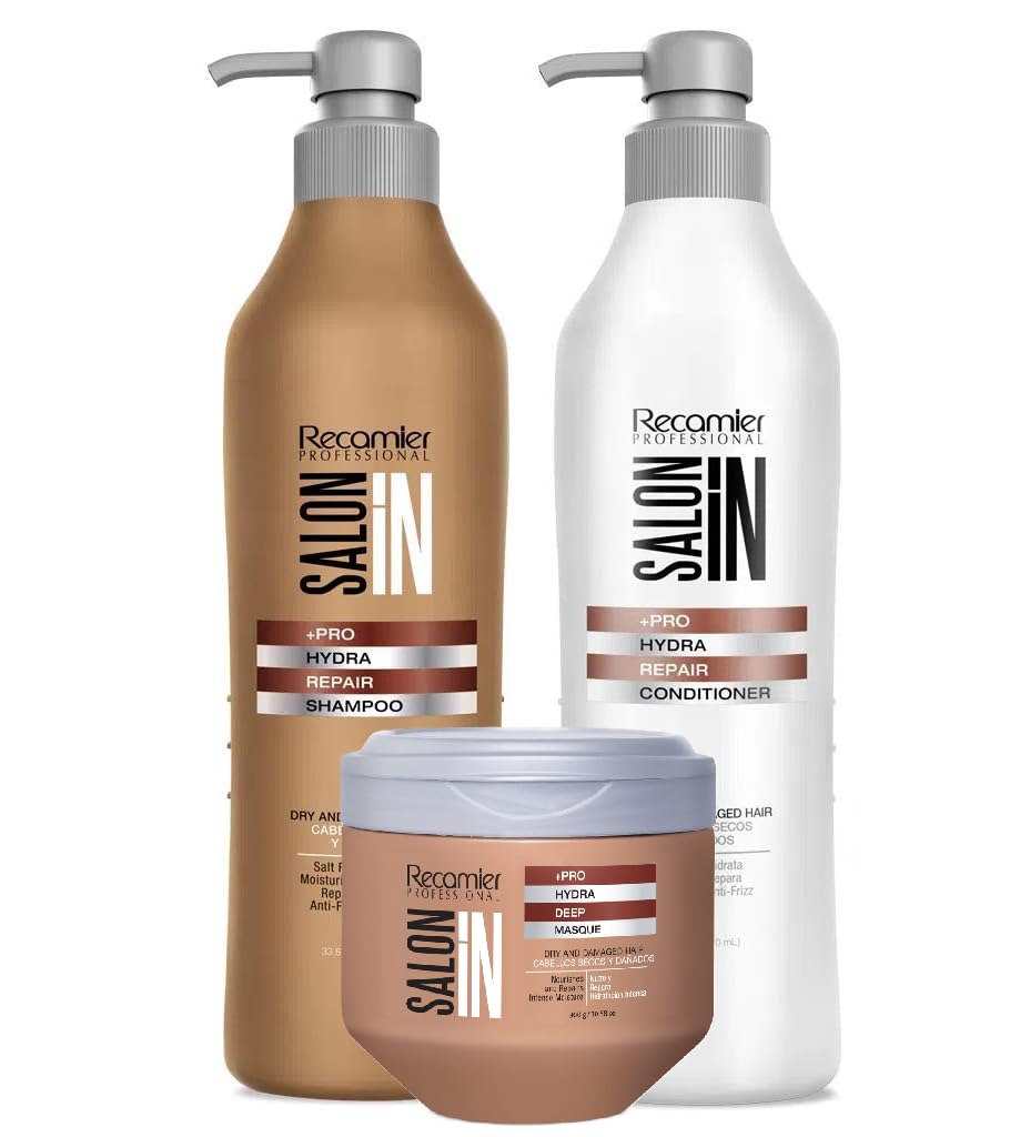 Recamier Professional Salon In +Pro Hydra Repair Hair 3 pack kit - Shampoo 33.8oz + Conditioner 33.8oz + Deep Treatment Mask 10.58oz