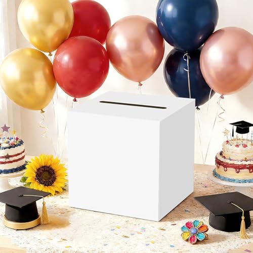 Image of White Card Box Raffle Box Cardboard Receiving Money Box Holder for Graduation, Valentine's Day, Wedding Reception, Baby Showers, Anniversary, Birthday, Party