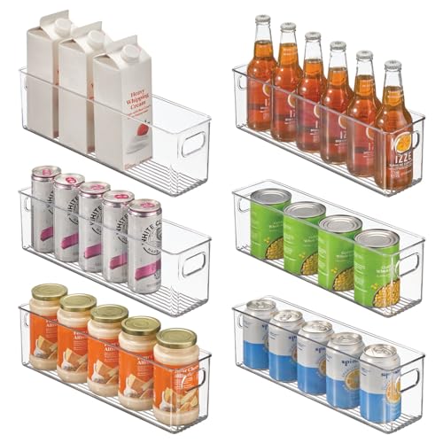 mDesign Plastic Kitchen Organizer - Storage Holder Bin with Handles for Pantry, Cupboard, Cabinet, Fridge/Freezer, Shelves, and Counter - Holds Canned Food, Snacks, Drinks, and Sauces - 6 Pack - Clear