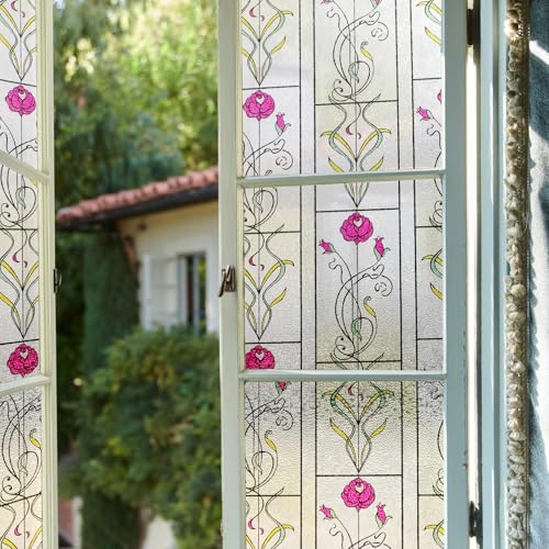 3D Stained Glass Window Film Privacy Patterned, Window Privacy Film for Glass Windows, Thick Decorative Static Cling Window Film UV Window Film Sun Blocker Window Tint for Home Office Tools Included - Image 6