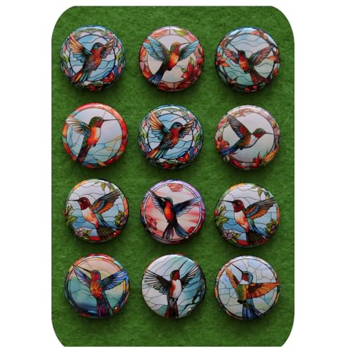 Hummingbird Stained Glass Prints Pinback Buttons/Set of 12/4 Size Options