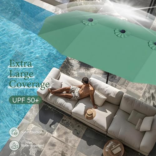 Image of 15ft Large Outdoor Umbrella Double-Sided Patio Umbrella with 65 Kgs Movable Stand, Crank Handle, 12 Ribs Rectangular Garden Umbrella for Patio Graden, Poolside, Terrace, Cafe and Hotels