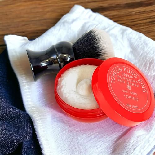 Image of TFS Ciotola Rossa Semi‑Soft Shaving Soap - Classic Almond Scent - 125 ml / 4.2 oz - Rich Vegetable‑Based Lather - Reusable Tub - Crafted in Torino, Italy (Since 1945)