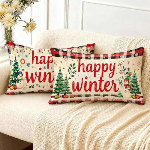 Housse coussin 60x90cm lin taie oreiller Noël salon chambre