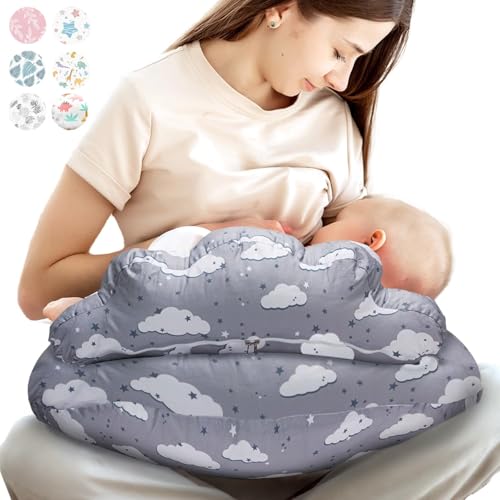 Image of Proliva Polyester Feeding Pillow for New Born Baby with Detachable Cover Breast Feeding & Maternity Nursing Pillow for Breastfeeding Set of Support for Baby Feeding Pillow with Cover (Rain-Grey-A)
