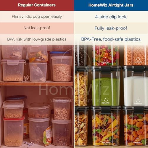 Image of HomeWiz Air-Tight Kitchen Storage Containers Set of 8 (1200 ML Each) | Transparent Plastic Boxes for Fridge, Pantry & Home Organization | Food Grade, Multi-Purpose Storage | Storage Box