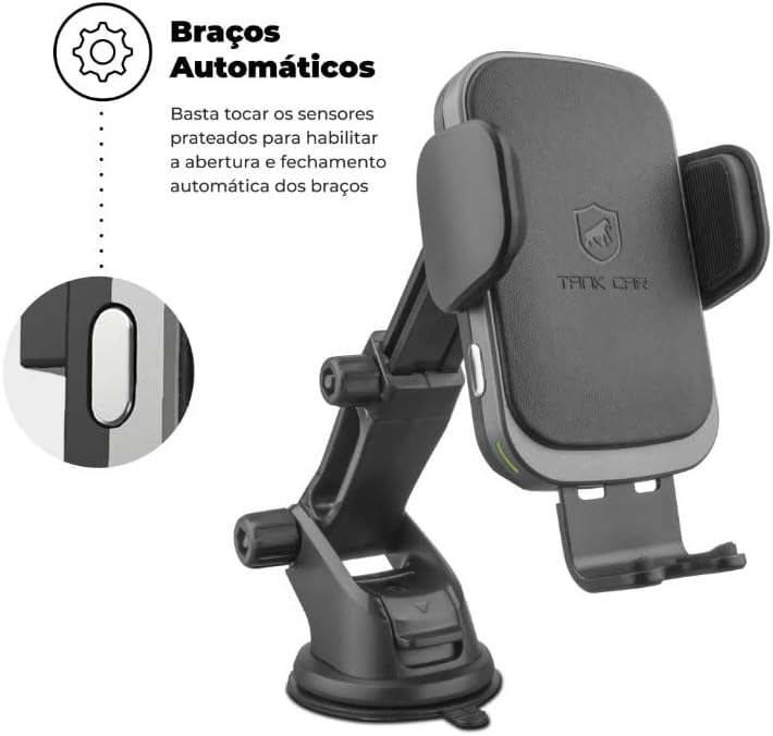 Gshield Suporte Veicular e Carregador Turbo Sem Fio 15W, Carregamento Rápido Wireless por Indução com Braços de Ajuste Automático, Haste de Ventosa e Clip de Ar Condicionado, Tank Car, Preto Gshield Suporte Veicular e Carregador Turbo Sem Fio 15W, Carregamento Rápido Wireless por Indução com Braços de Ajuste Automático, Haste de Ventosa e Clip de Ar Condicionado, Tank Car, Preto