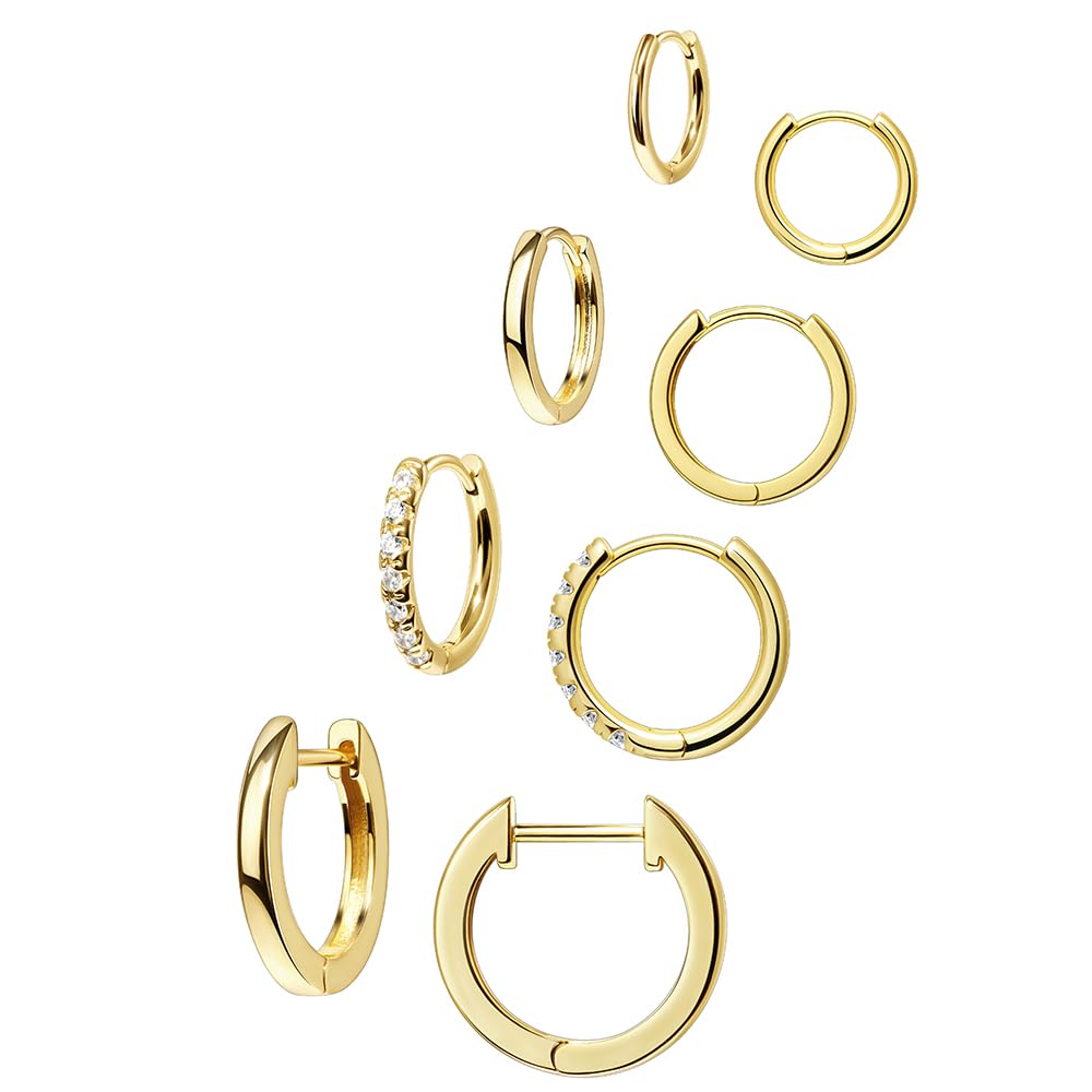 PoxtexSmall Gold Huggie Hoop Earrings Set for Women Men - Hypoallergenic 14K Gold Plated Stack Cartilage Earring, Earrings Sets for Multiple Piercing Lightweight Mini Thin Cute Dainty Trendy Clip On
