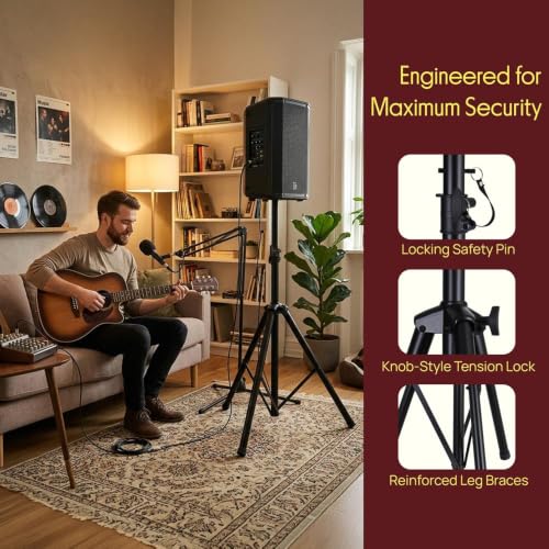 Image of Pyle Universal Speaker Stand 2-Pack - Heavy Duty Tripod Mount Holder Set, Height Adjustable from 40 inch to 71 inch, 35mm Insert Compatibility, Safety Pin and Knob Locking for PA, DJ & Studio Use