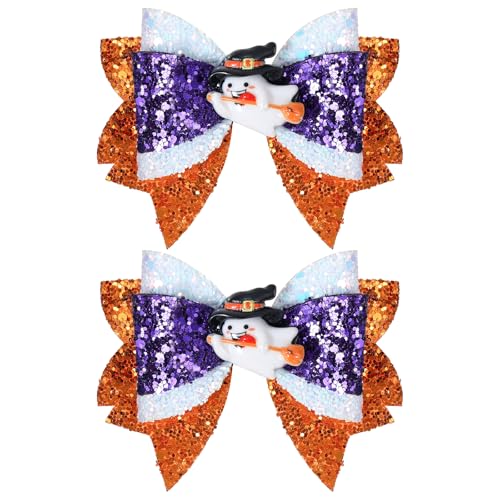 Pinzas para cabello con moño Halloween 3.5 pulg glitter miniatura 1