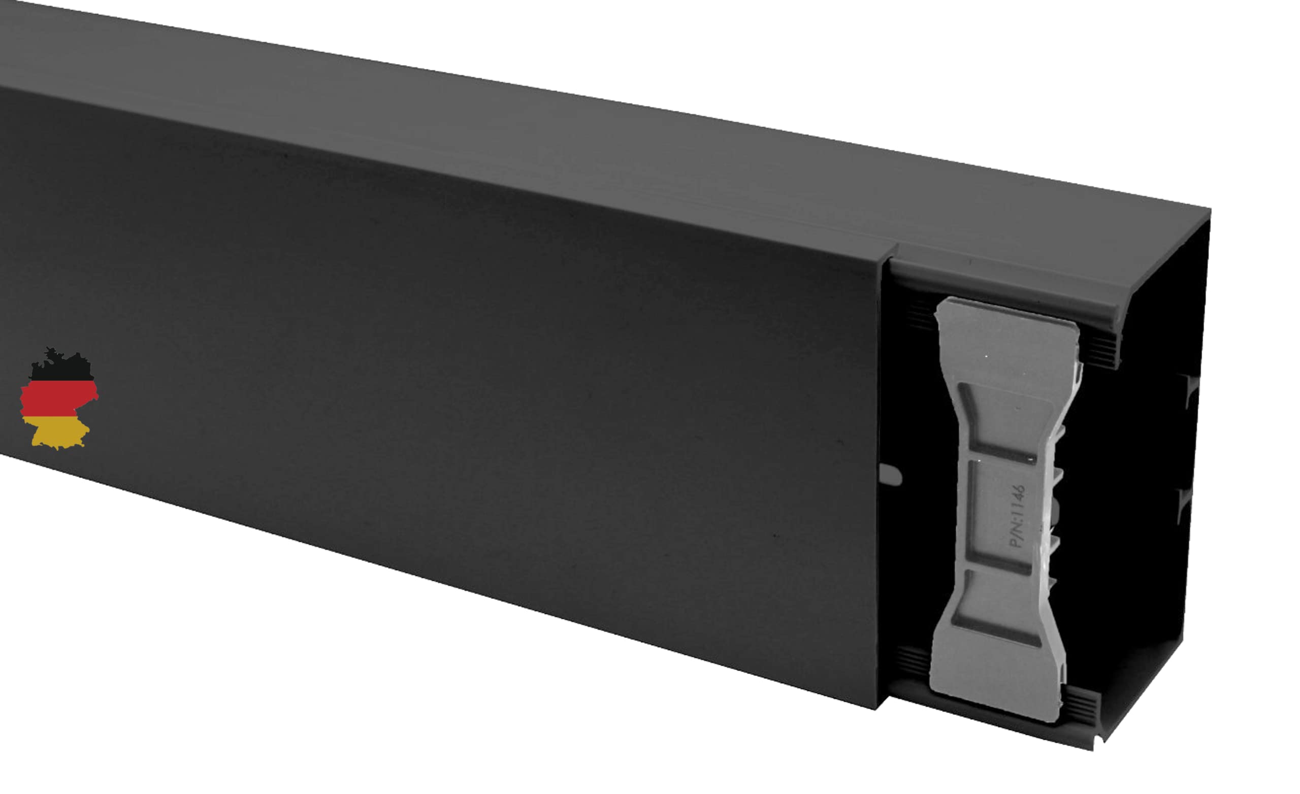 KOMIB 110 x 60 mm Kabelkanal /4 Farben/Kabelschacht / (mit Montagelochung im Boden) / je Stange 2 Meter (Schwarz, 6 x 2M = 12m)