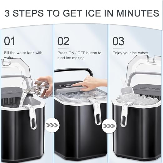 Antarctic Star Countertop Ice Maker,26lbs/24hrs,9 Bullet Ice Cubes Every 6 Minutes,S/L,Self-Cleaning Countertop Ice Makers With Basket And Scoop,Perfect For Home, Kitchen, RV, Camping (Black) on Fridge.com - View 4