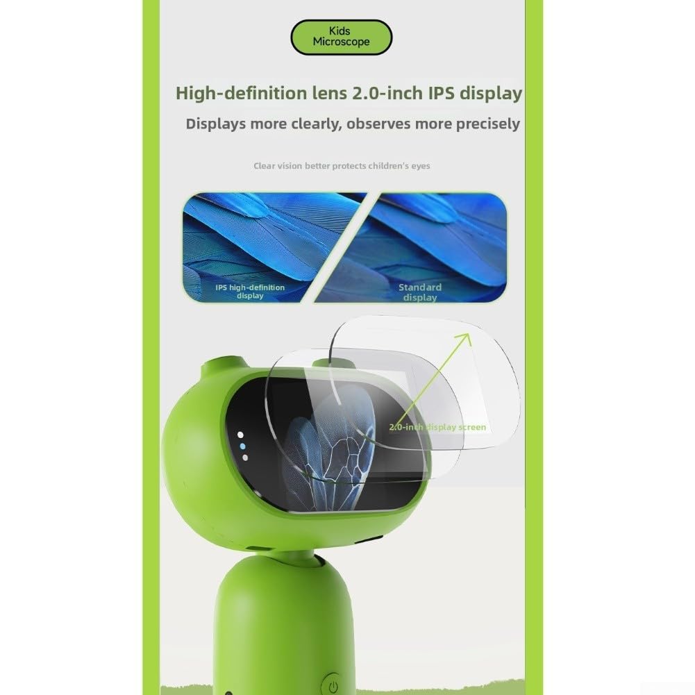 Digitales Mikroskop Kinder für 1000x 2MP IPS Display Digitales | 2MP Sensor, 2-Zoll-IPS-Bildschirm, für 1000x Vergrößerung, klare Bilder von Insekten und Pflanzen