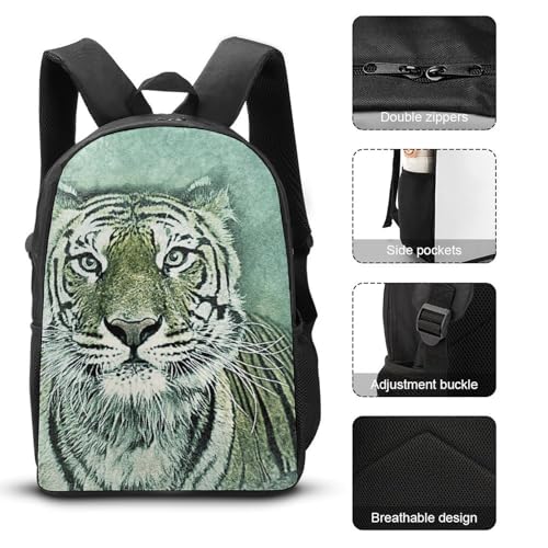 Tiger Pattern Classic Backpack Lunch Bag Pencil Case 3 Piece Set Travel Daypack3