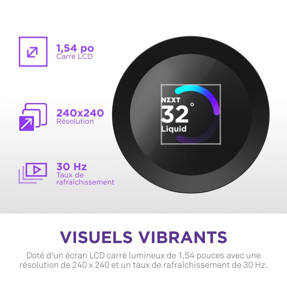 NZXT Kraken Plus 240 RGB - Refroidisseur CPU AIO 240mm, LCD - Noir