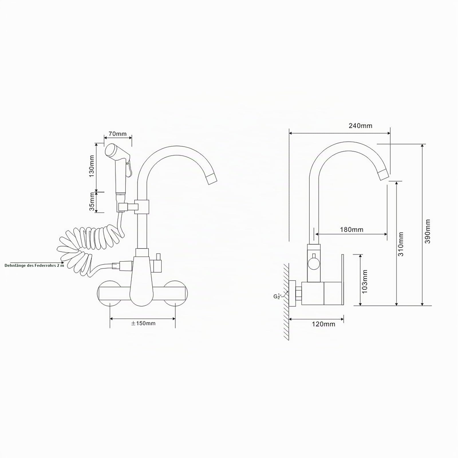 In-Wand typ küchenarmatur multifunktionsspritzpistole waschbecken Becken waschbecken doppel Loch heiße und kalte Wasserhahn (Wand typ)