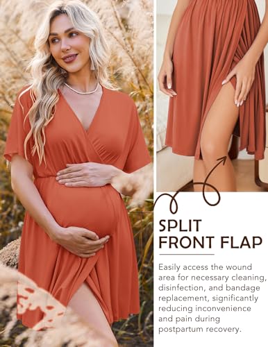 Image of Ekouaer 3 in 1 Labor and Delivery Gown for Hospital Short Sleeve Maternity Nursing Dress Nightgown Postpartum Sleepwear