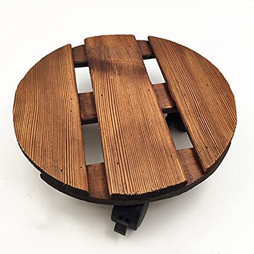 Fionel Wood Plant Shelf Carbonize Round Wood Planter Caddies Load Bearing 110 Lbs Heavy Duty Potted Plant Stands Trolley Casters Rolling Tray Corner Display Rack (Size : 20Cm) #TOP16