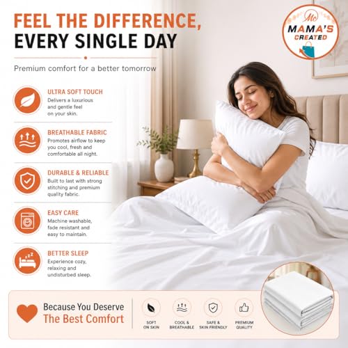 Image of Single Size Bed Sheet - 600 Thread Count Single Flat Sheet Only - Long Staple Egyptian Cotton Top Sheet Wrinkle & Fade Resistant - White