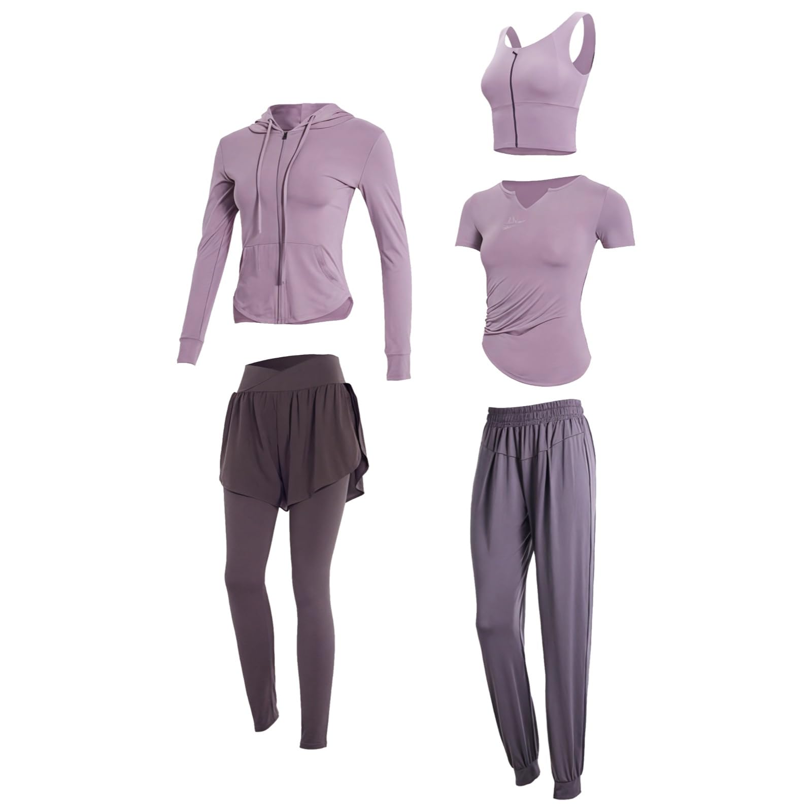 5-Piece Womens Activewear Set Breathable Long Sleeve Sports Bra Hoodie Shorts Pants Xxl For 135-150