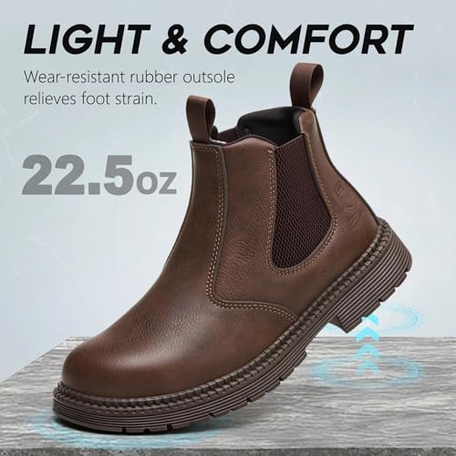 Image of Unisex-Adults Steel Toe Chelsea Boots, Men's Industrial Construction Shoes, Waterproof, Lightweight, Comfortable, Non-slip Safety Boots