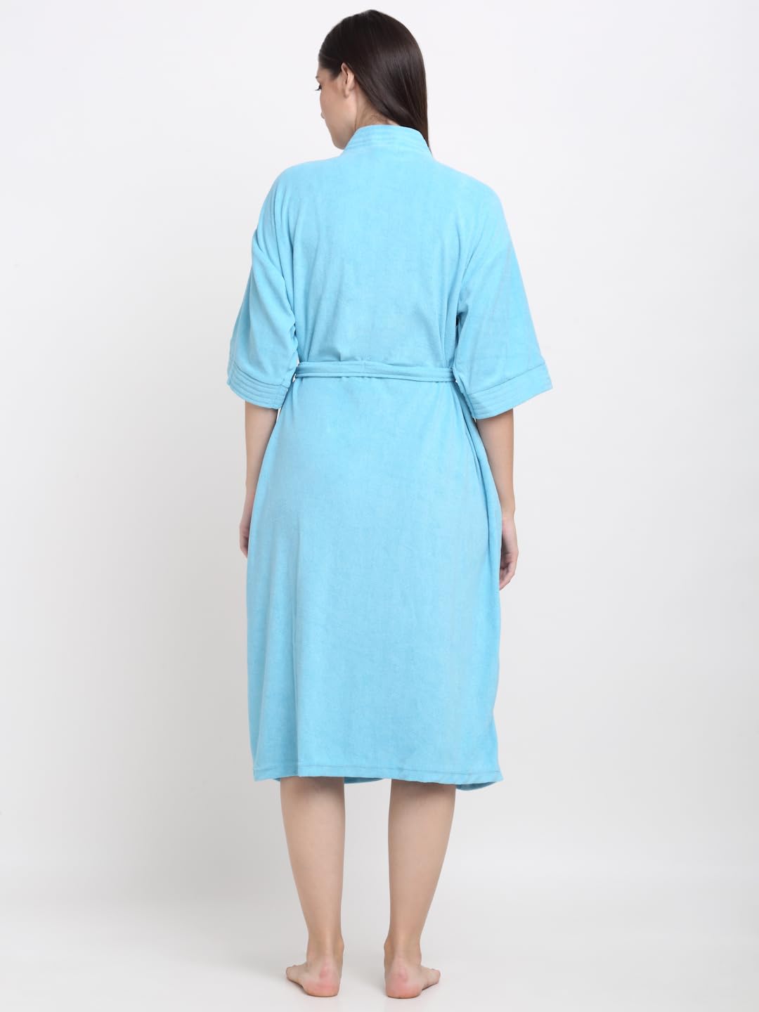 CREEVA Everyday Unisex Micro Terry Bathrobe Collection With kimono collar and 1 Pocket, 3/4 Sleeve Bath Robe Super Soft Light Weight - Ocean Blue - Image 3 thumbnail
