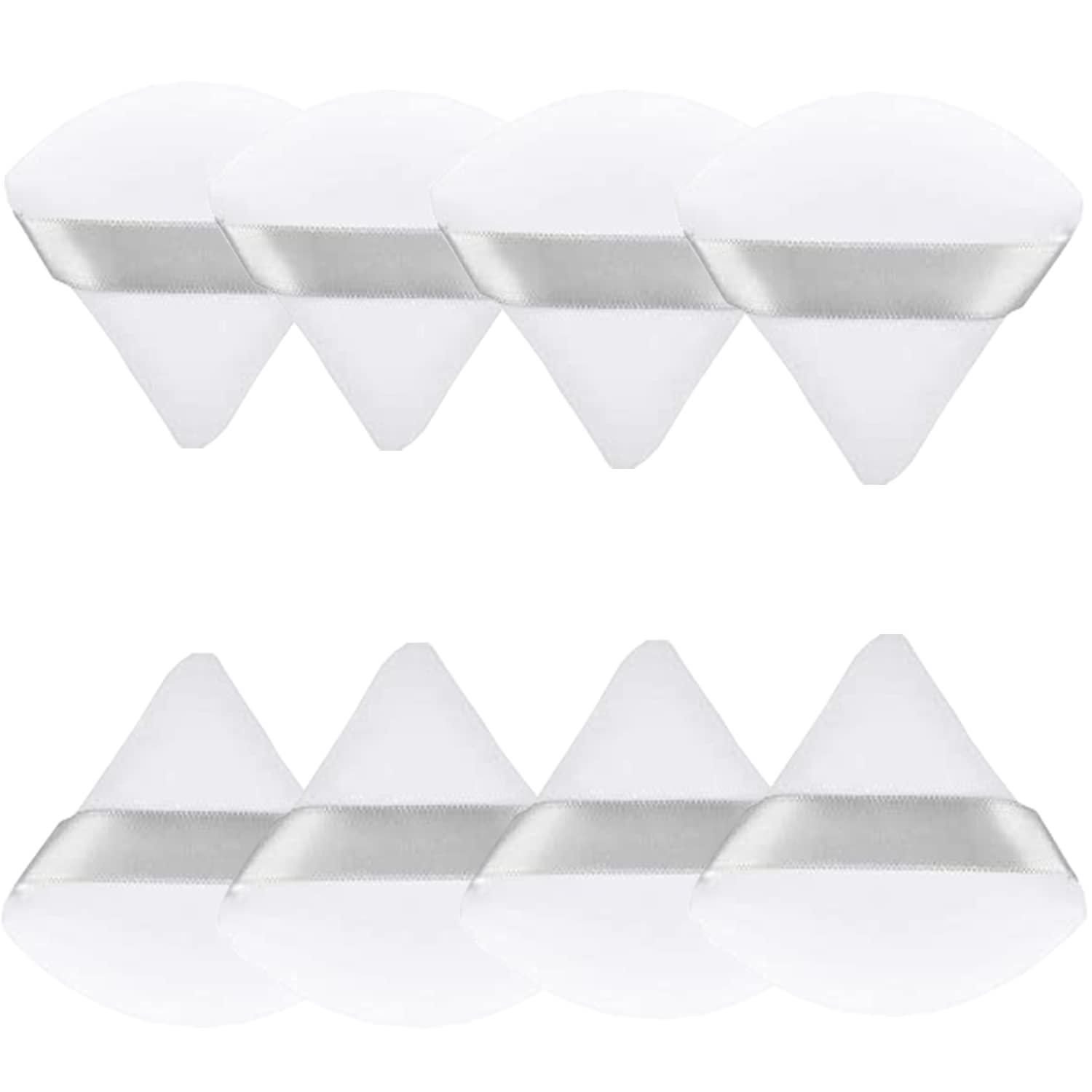 8Pcs Velour Triangle Powder Puff,Washable Reusable Soft Plush Powder Sponge Makeup Foundation Sponge (White)