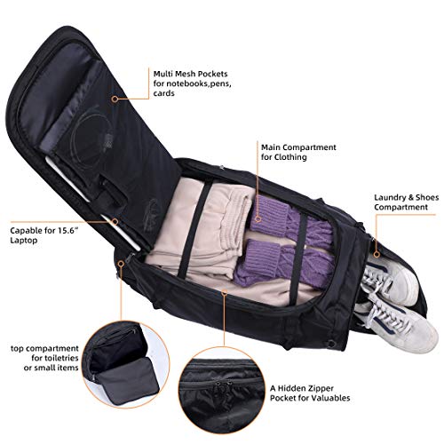 60L 3-Way Travel Duffel Bag Laptop Backpack Water Resistant Fits 15.6 Inch Laptop for Travelling Camping Touring