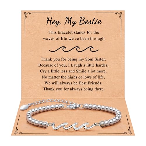 QWNHONEY Waves of Life Bracelet Inspirational Birthday Gifts for Bestie Sister 16th 18th 21st 30th 40th 50th 60th Birthday Gifts for Women