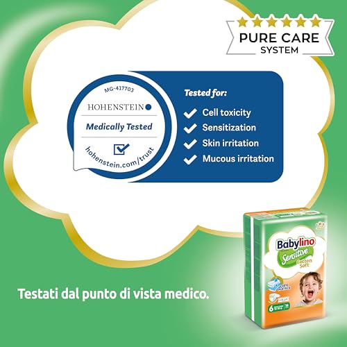 Babylino Sensitive Cotton Soft, Pannolini Taglia 6, Extra Large (13-18Kg), 114 Unità - 13