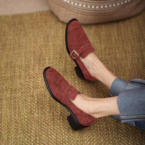 Image of MOOMMO Women Chunky Heel Penny Loafers Square Toe Buckle Slip On Comfort | Office Ladies Loafer Pumps 2 inch Stacked Block Heel Dress Loafers Oxfords Walking Dress Shoes Casual Size 4-11 M US