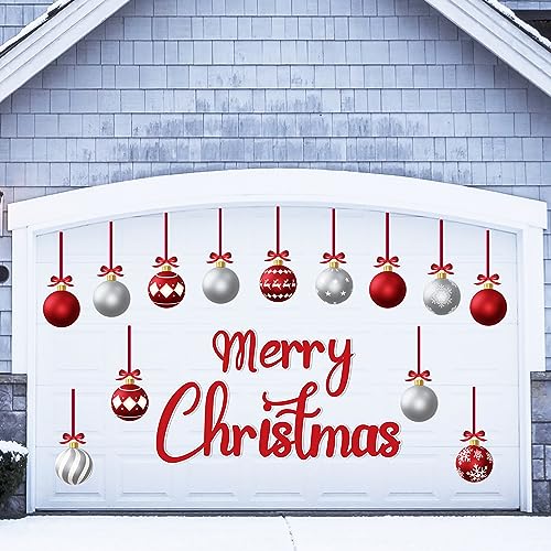 32PCS Christmas Garage Door Decorations Magnets - Merry Xmas Ball Holiday Refrigerator Fridge Kitchen Decor(Red, Silver) - Image 3