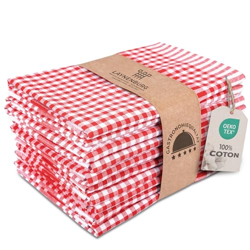 LAYNENBURG Lot de 10 torchons de Cuisine de qualité supérieure - 100% Coton - Certifié Öko-Tex Standard 100-50x70 cm - avec Cintre - Non Pelucheux et...
