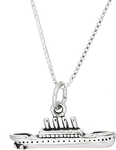LGU Colgante de plata de ley oxidada 3D con colgante de barco con cadena de caja