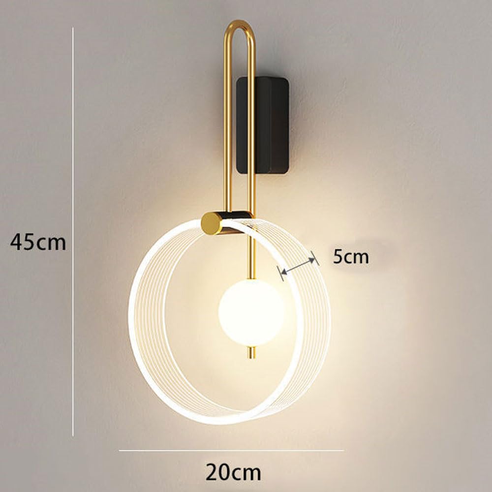 Applique da Parete Moderna e Semplice, Anello LED per Comodino, Lampada da Interno Oro+Nero, Lampada Lunga con Paralume in Gel di silice, Applique in Alluminio in Stile postmoderno