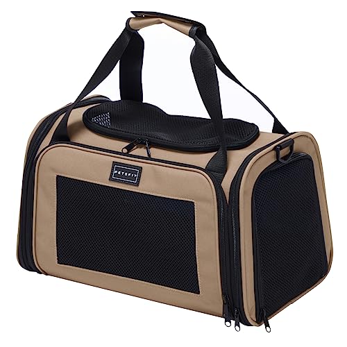 PETSFIT Pet Carrier for Cat, Small Dogs, Dog Carrier Airline Approved, TSA Approved Soft Cat Carrier for Travel, Small Animal Carrier for Pets Under 12 Lbs, Khaki