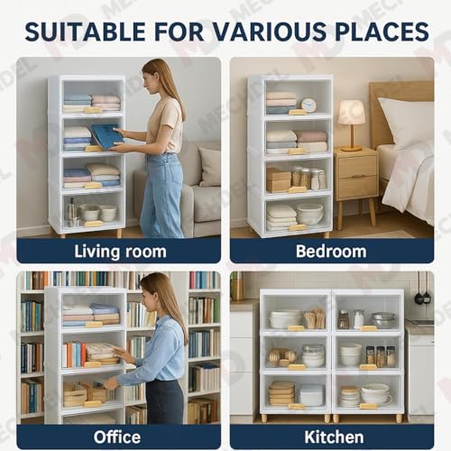 Image of mechdel Plastic Rack /Kitchen Cupboard /Cupboard Rack /Stackable Rack /Wardrobe for Clothes /Multipurpose Organizer /Closet for Bedroom /Living Room /Laundry Room /Bookshelf (Cupboard Rack-Transparent, 1PCS)