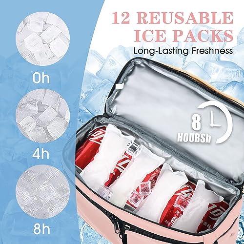 Image of Scothen Backpack Cooler with Double Decker & 12 Ice Packs- Keeps 36 Cans Cold for Up to 24 Hours- Waterproof & Leak Proof Insulated Cooler Backpack- Stylish Cooler Bookbag for Women Travel Work Beach