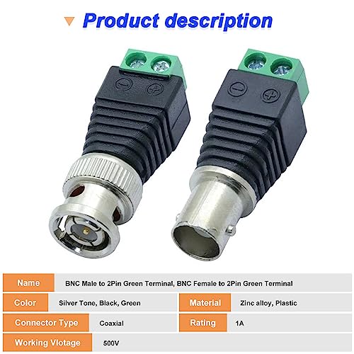 Xiatiaosann BNC Male & Female Balun Connectors, Coaxial Cat5 to BNC, 20 Pack, for CCTV Surveillance Camera Video Transmission - Image 2