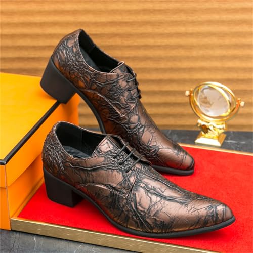 Men's Crocodile Print Leather Lace Up Dress Oxfords Shoes with Chunky Block Heels Comfortable Slip On Lightweight Round Toe for Business Formal Wedding Party Office Banquet Prom Daily3