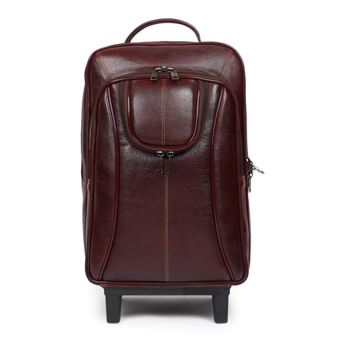 Leather Backpack Trolley (Brown) | Genuine Full-Grain Leather Laptop Backpack with Trolley Sleeve | Travel Back Pack for Office, Business | Cabin Carry-On Bag with Telescopic Handle-image-29