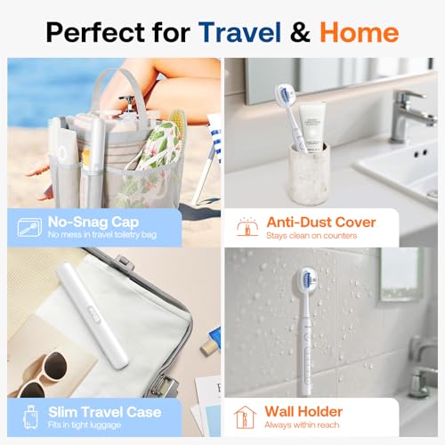 bitvae ultrasonic electric toothbrush for adults and kids ada accepted travel toothbrush with rechargeable 60-day battery life 5 modes 8 heads case holder frost white